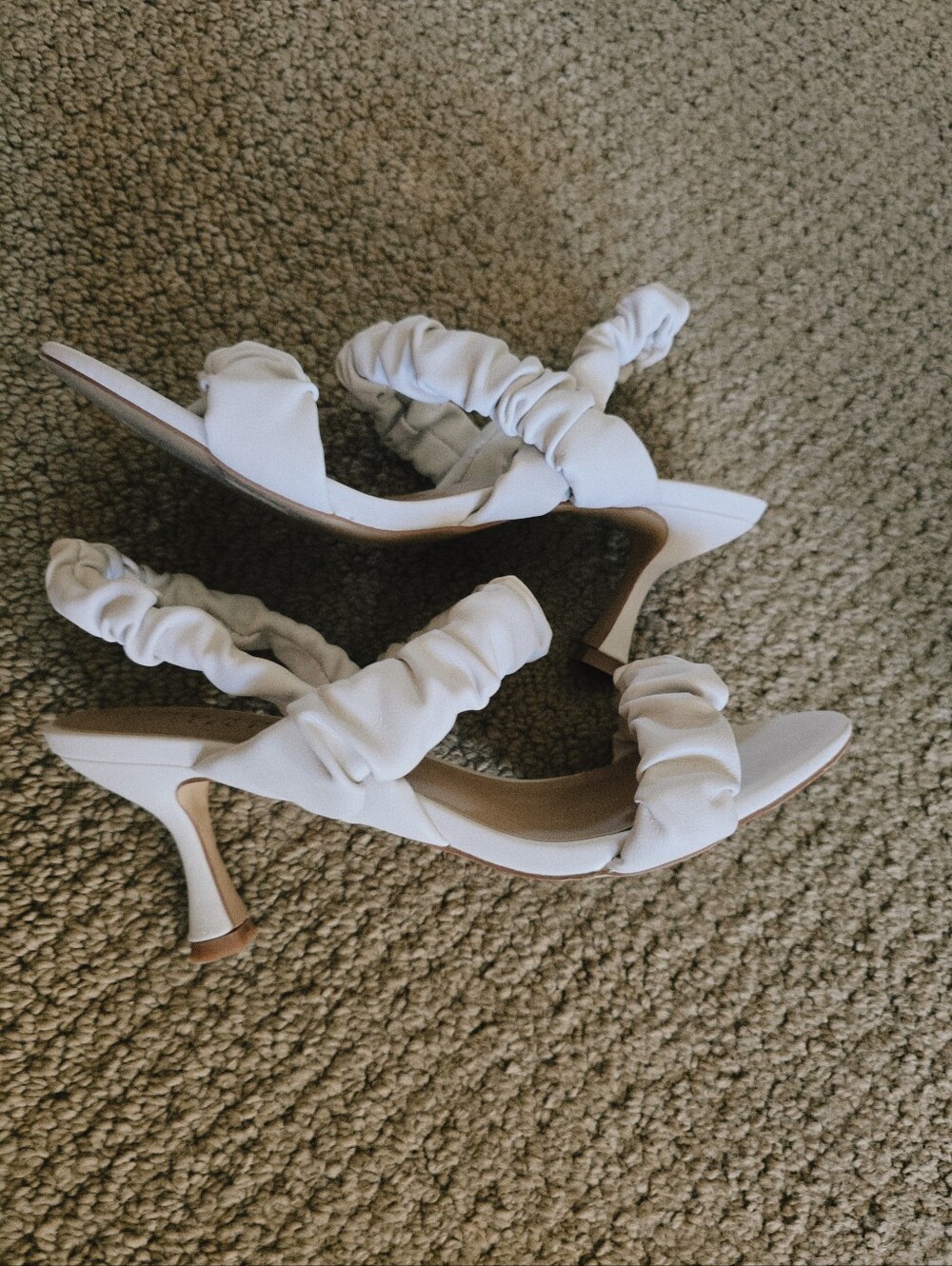 Journee Collection White Ruched Strap Mid-Heel Sandals for Women
